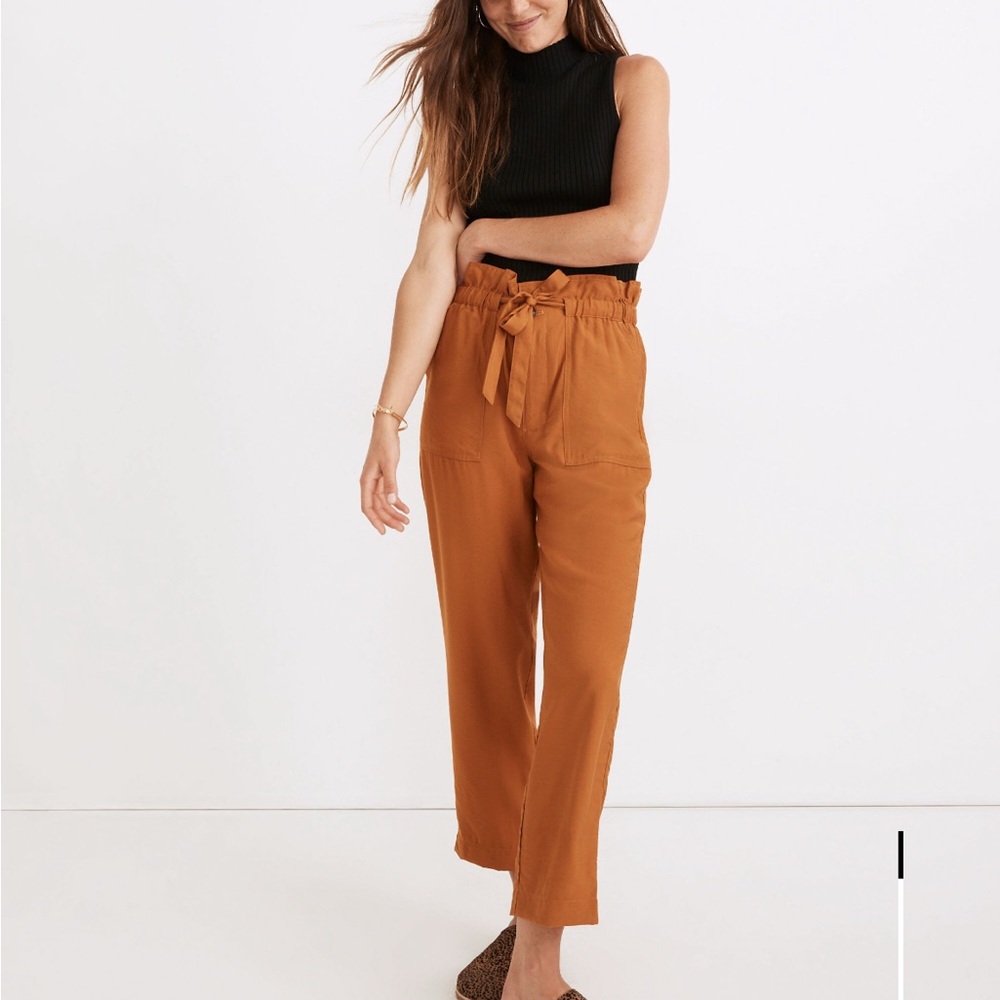 Madewell XS Dunaway Paperbag Pants, Rust Orange